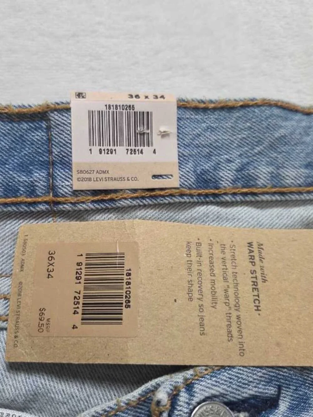 New 36x34 Levi's 541 Athletic Fit  taper jeans with Warp Stretch light wash